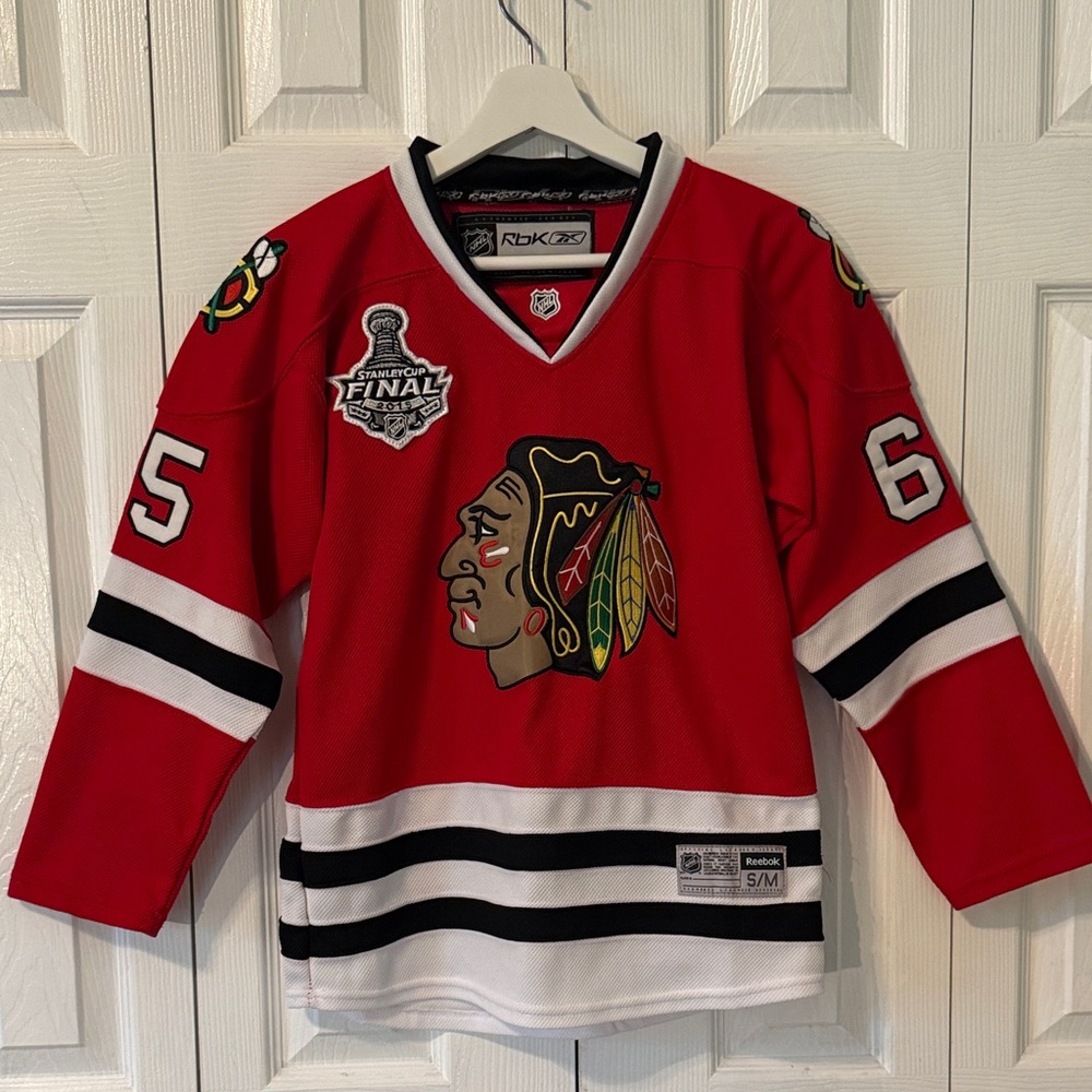 Chicago Blackhawks Shaw #65 NHL 2015 Stanley Cup Champion Reebok Jersey Size S/M - Picture 1 of 9